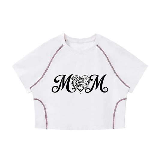 Mom Women's Contrast Stitch Raglan Crop T-Shirt