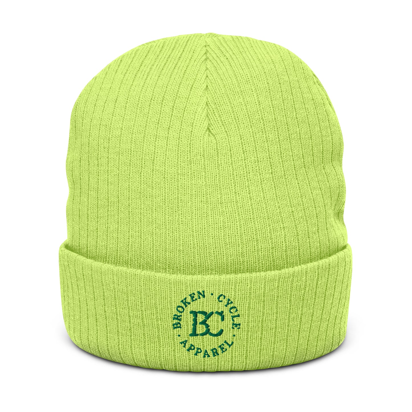 Embrodied Ribbed Green Logo Beanie