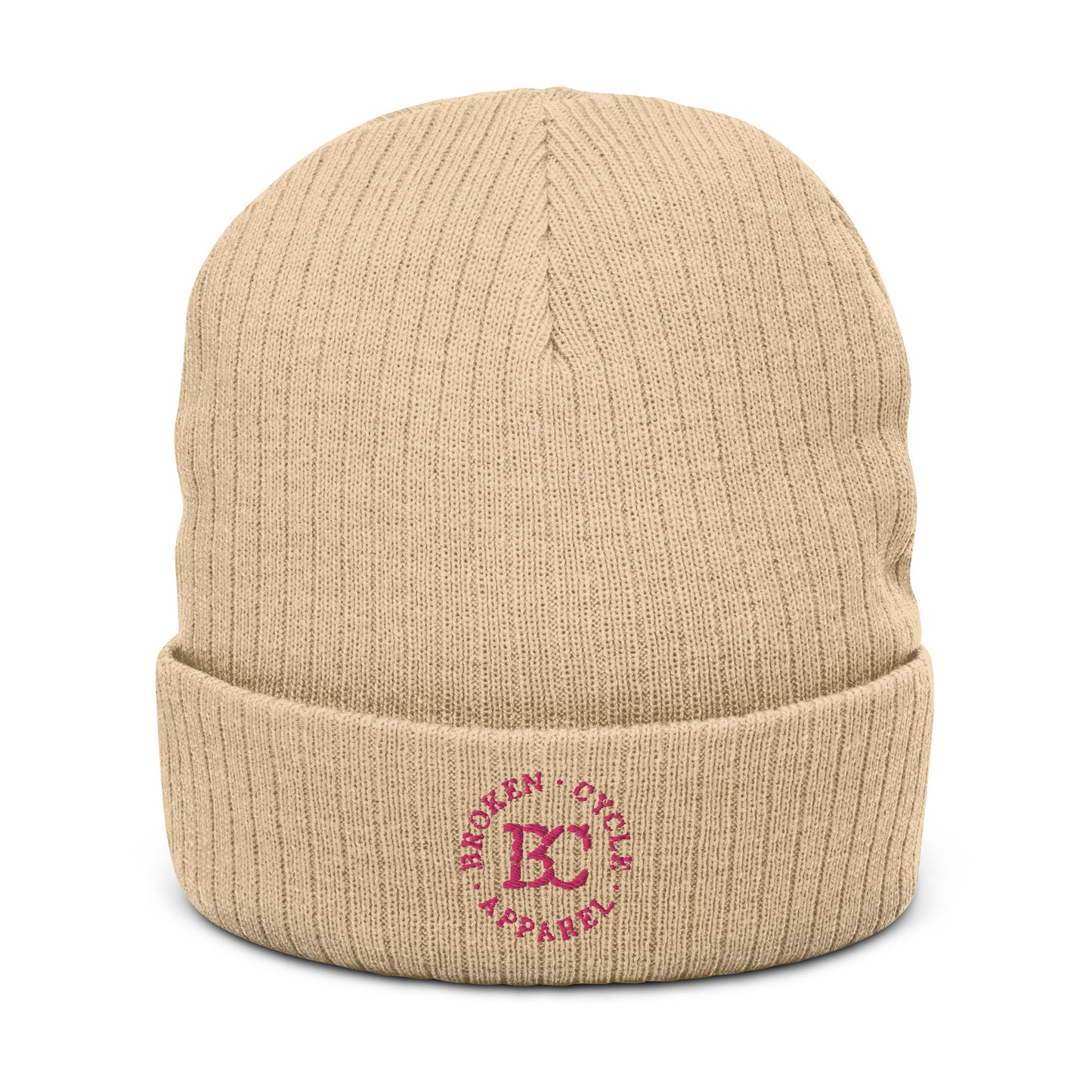 Embrodied Ribbed Pink Logo Beanie