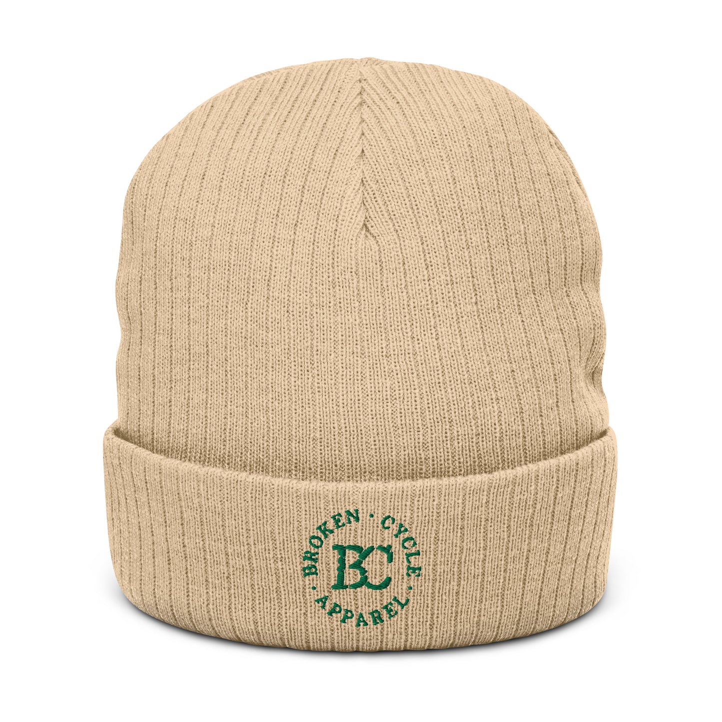 Embrodied Ribbed Green Logo Beanie