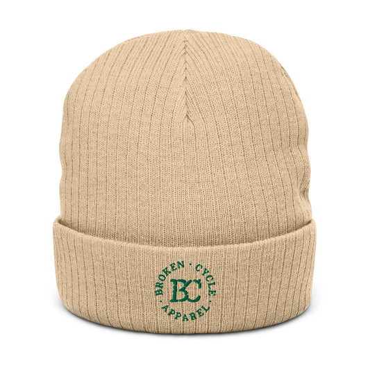 Embrodied Ribbed Green Logo Beanie