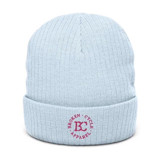 Embrodied Ribbed Pink Logo Beanie