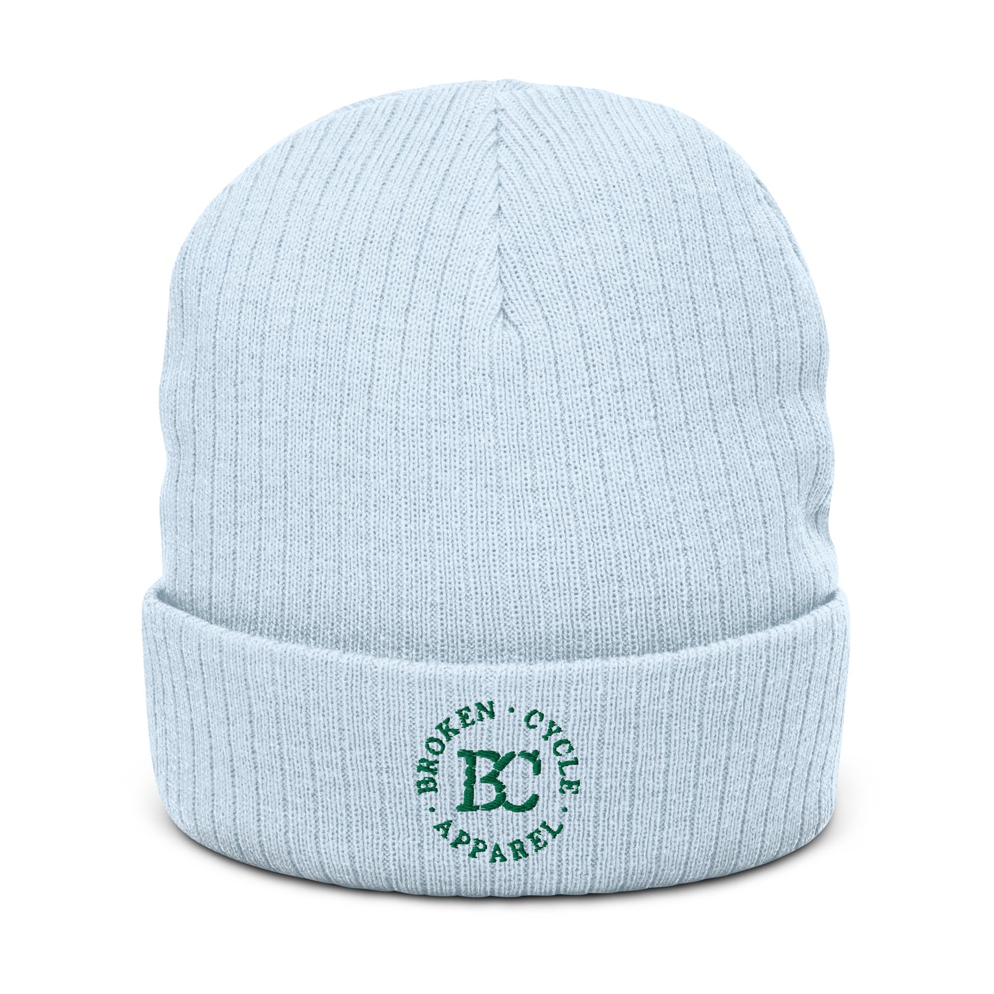 Embrodied Ribbed Green Logo Beanie