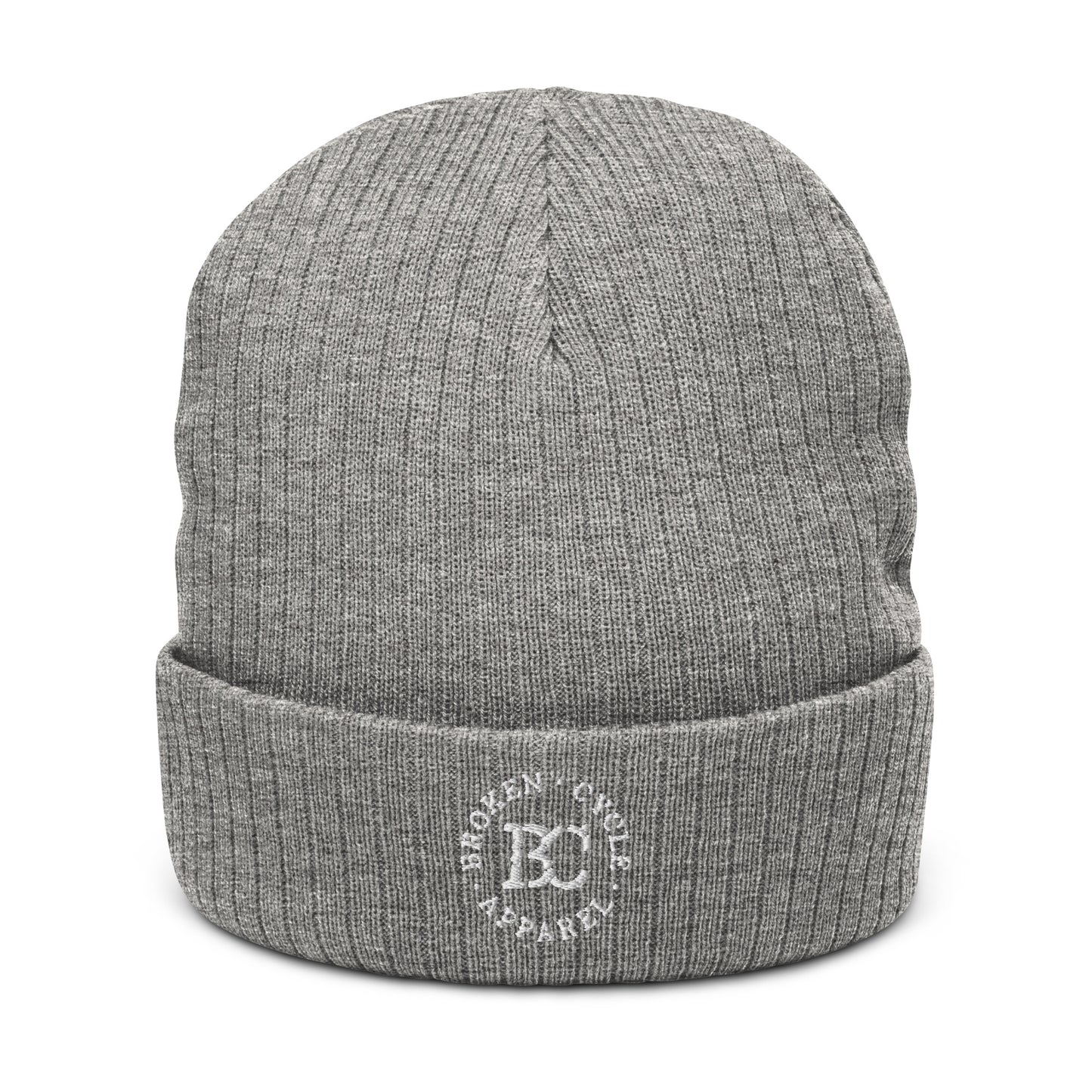 Embrodied Ribbed White Logo Beanie