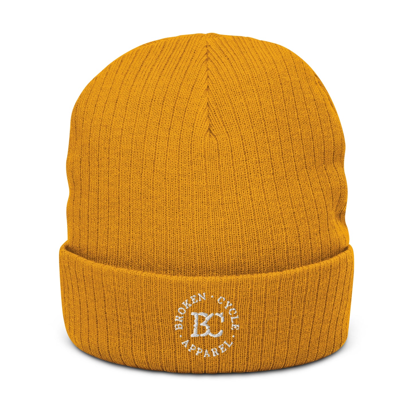 Embrodied Ribbed White Logo Beanie