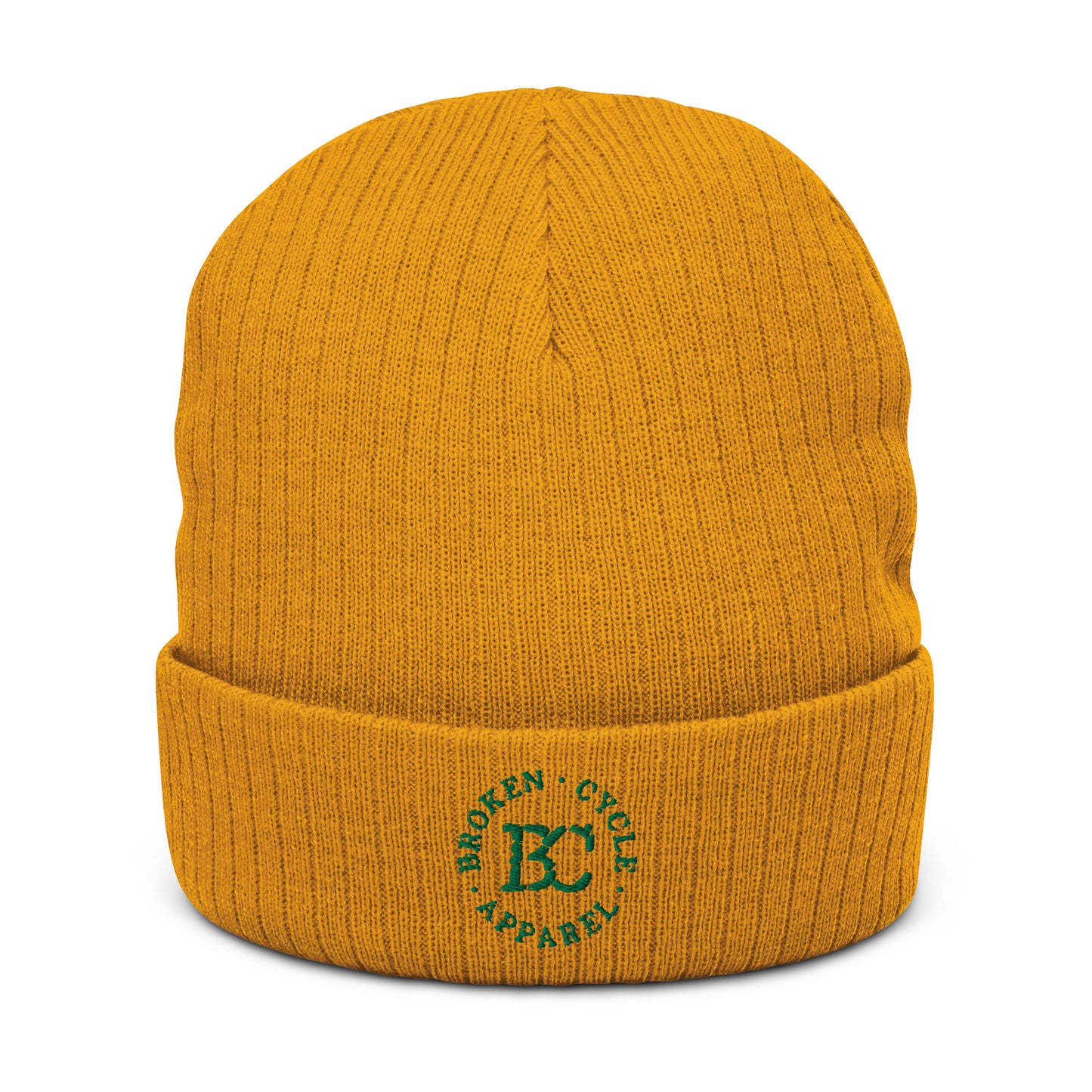 Embrodied Ribbed Green Logo Beanie